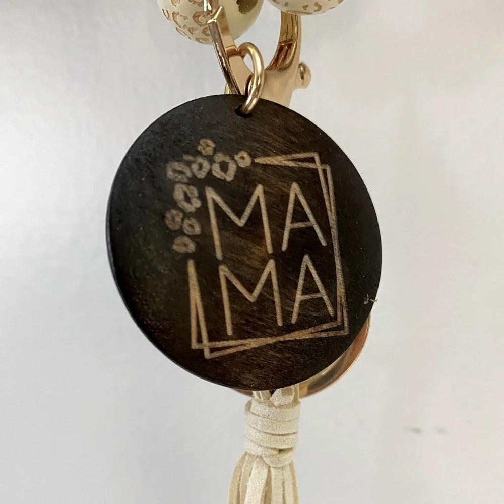 Brand New~ MAMA Wooden Beaded Tassel Key Chain in Cream 💗